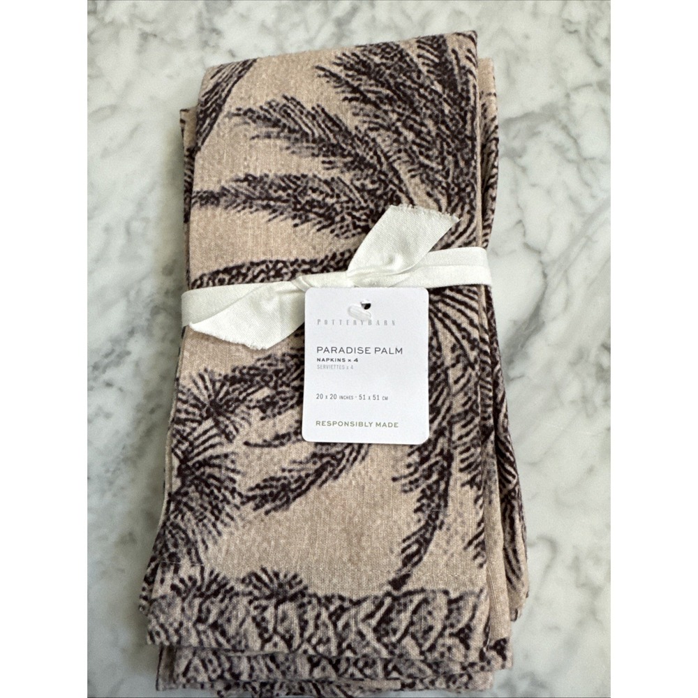 Pottery Barn Paradise Palm Printed Napkins 4 pc SET Cotton Linen Charcoal 20x20